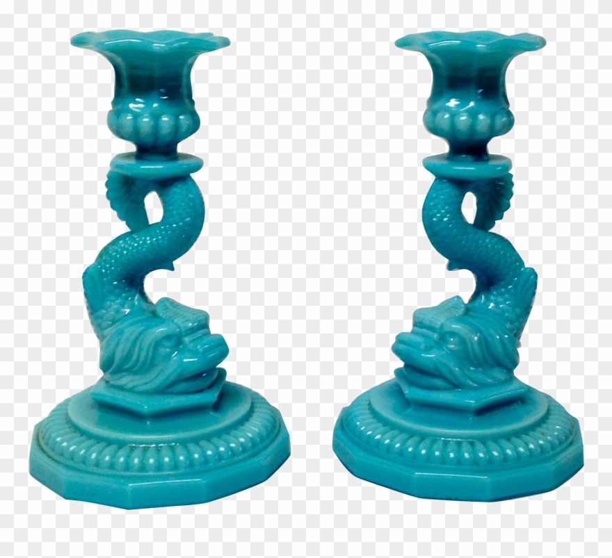 Pair Portieux Vallerysthal Blue Opaline Dolphin Candle - Portieux Vallerysthal Clipart