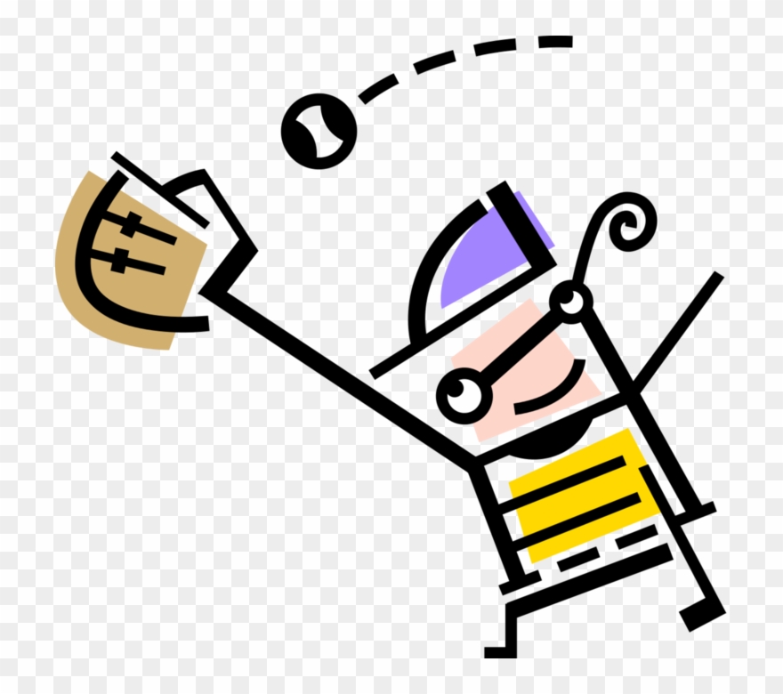 Baseball Outfielder Catches Fly Ball - Baseball Clipart