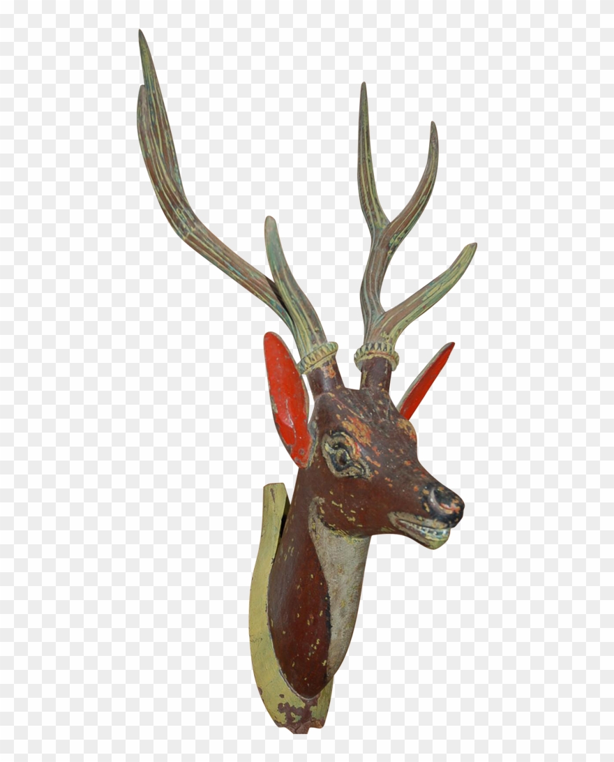 Early Fine Carved Wood Painted Deer Head Wall Plaque - Deer Clipart