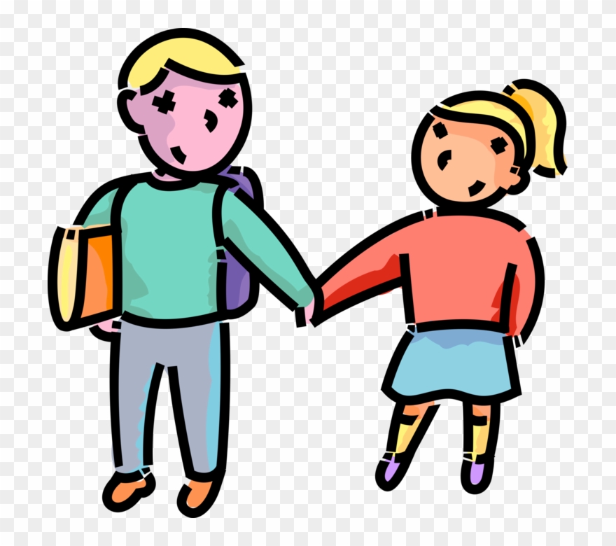 Vector Illustration Of Primary Or Elementary School - Brother And Sister Png Clipart
