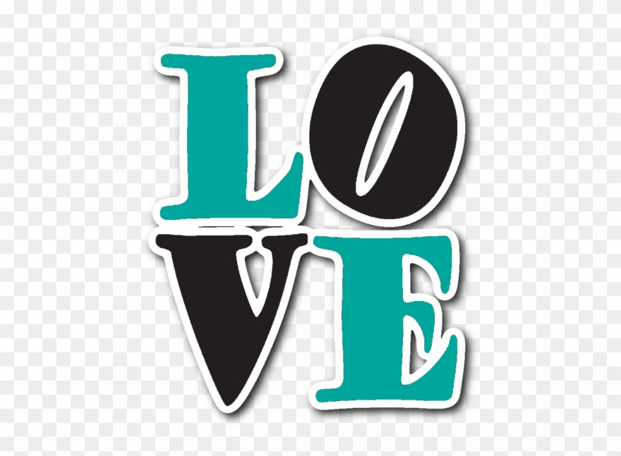 Teal And Black Love Vinyl Die Cut Sticker - Love Sticker Png Clipart