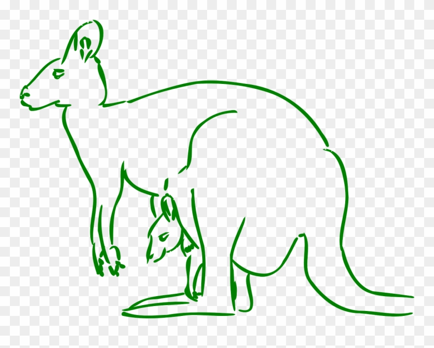 Australia, Kangaroo Baby Stand Carry Outline Animal - Kangaroo Clip Art - Png Download