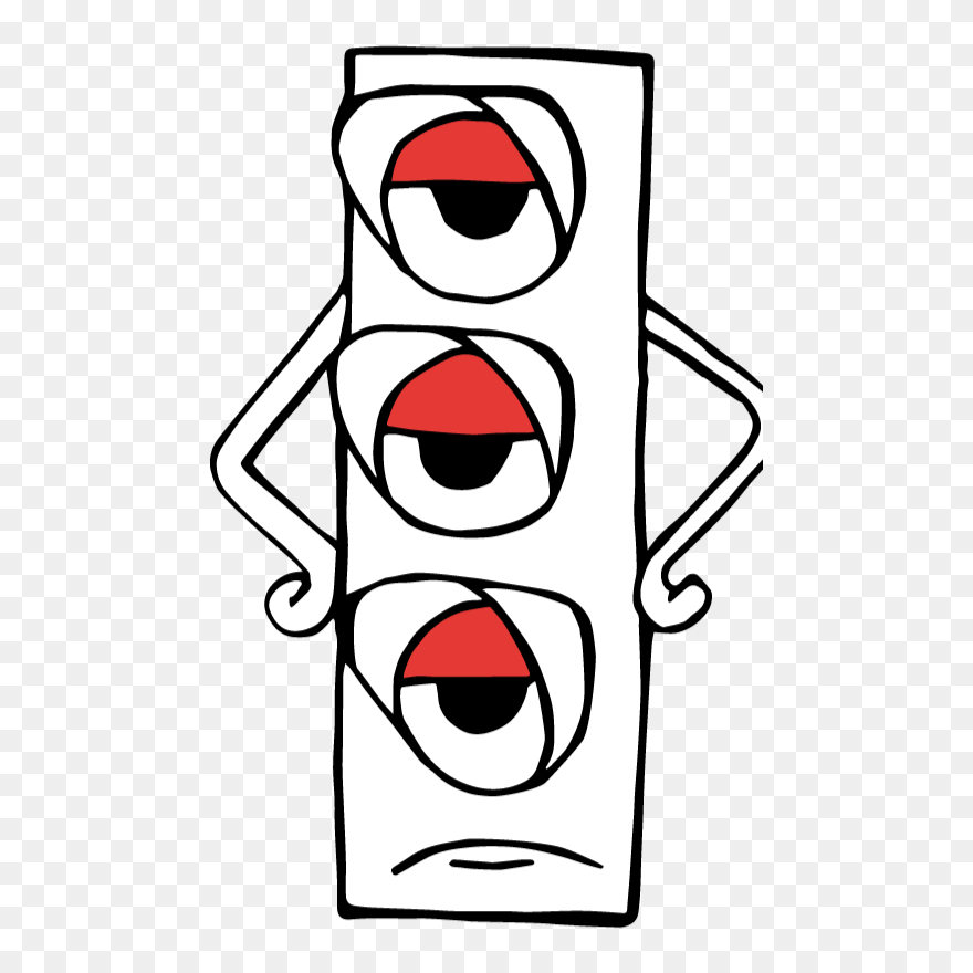 A Cartoon Red Traffic Light With An Indifferent Expression - Traffic Light Drawing Clipart