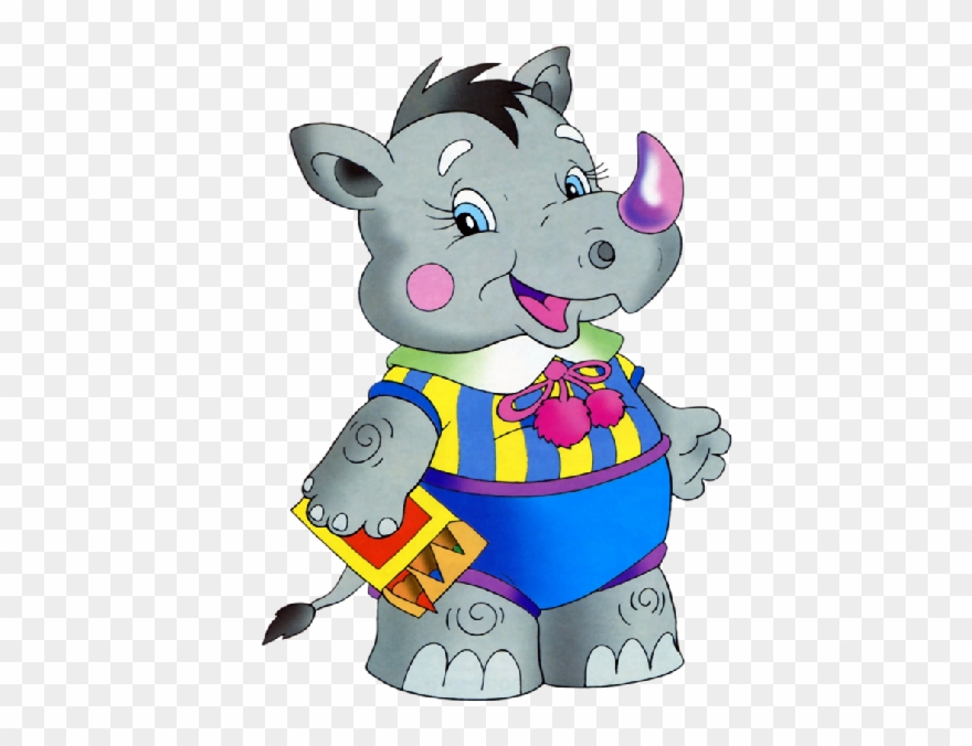 Animals Going To School Cliaprt Clipart Cartoon Rhinoceros - Cartoon Animals Going To School - Png Download