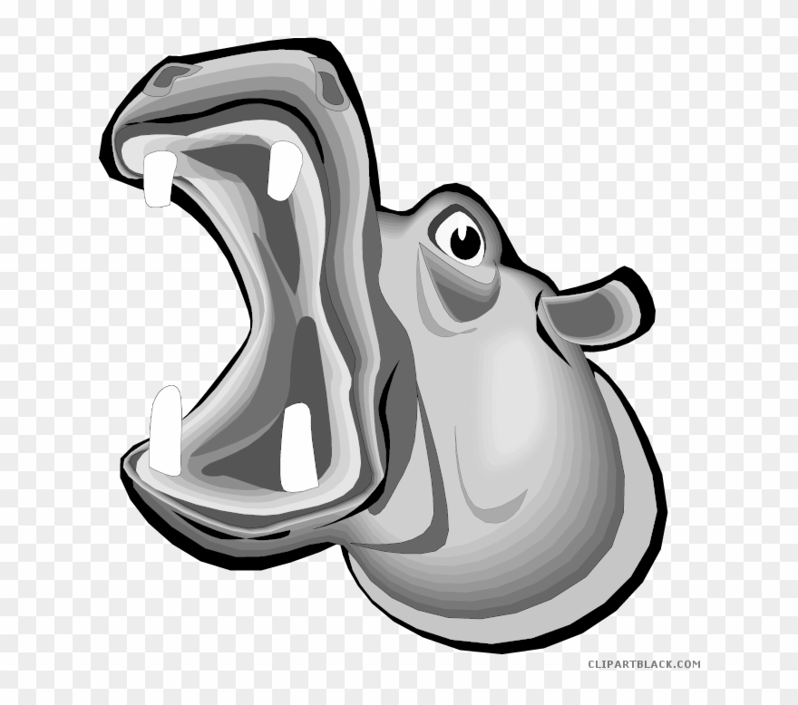Clipartblack Com Free Black White Images - Hippo With Mouth Open Cartoon - Png Download