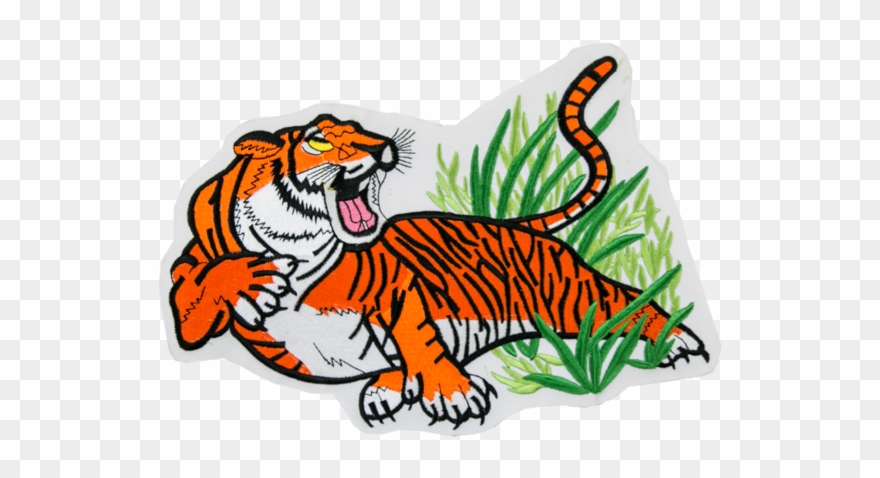 1212 Tiger On Grass Patch 10"w - Tiger Clipart