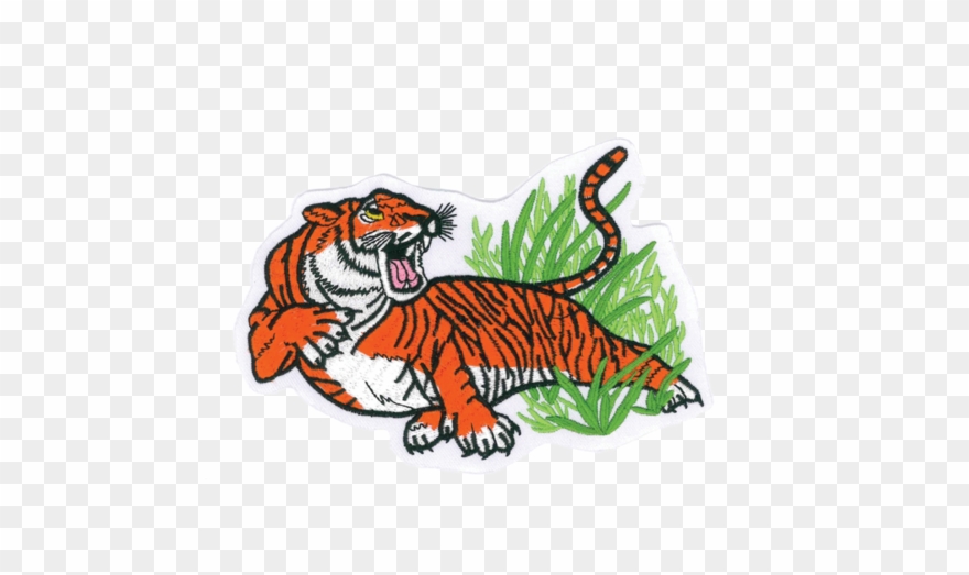 1213 Tiger On Grass Patch 6"w - Tiger Clipart