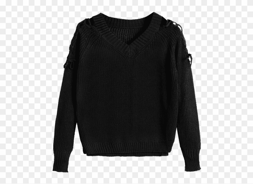 Pulloversv Neck Raglan Sleeve Lace Up Sweater Black - Sweater Clipart