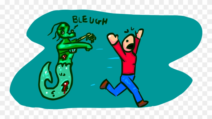 A Zombie Mermaid Chasing A Person - Cartoon Clipart