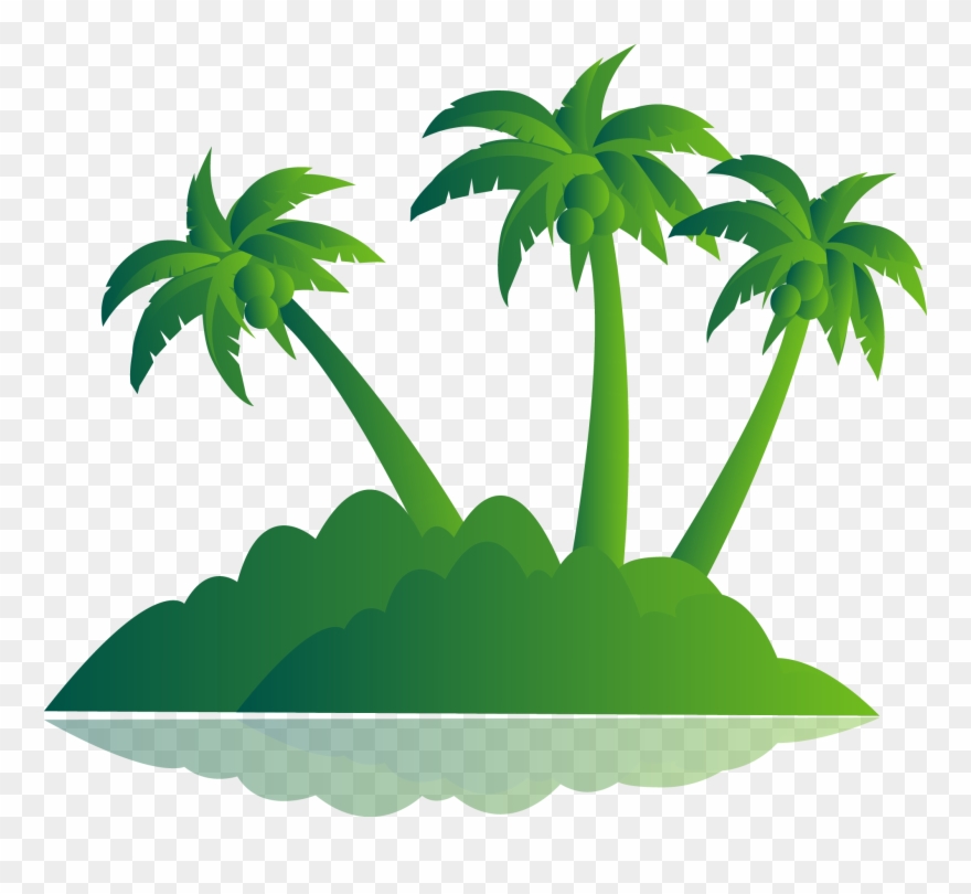 Picture Black And White Library Green Palm Tree Island - Vector Graphics Clipart