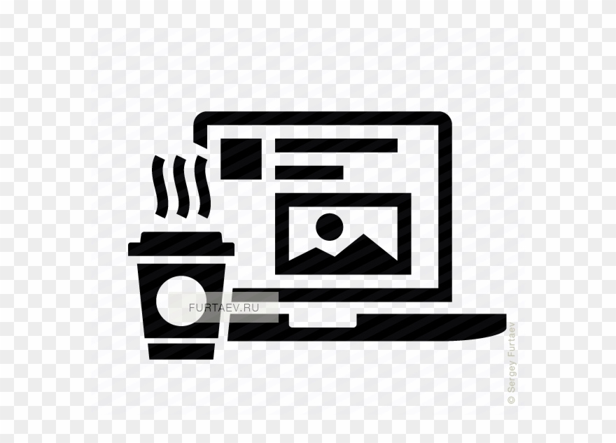 Vector Icon Of Hot Coffee Cup Near Laptop With Social - Laptop And Coffee Icon Clipart