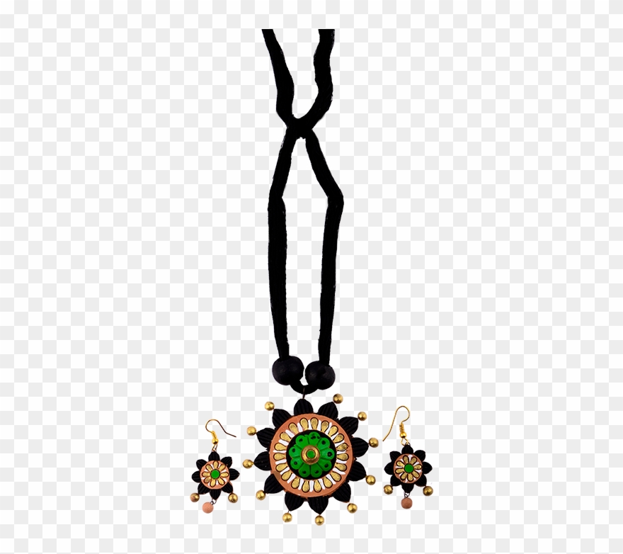 Black Flower Design Necklace With Earrings Clipart