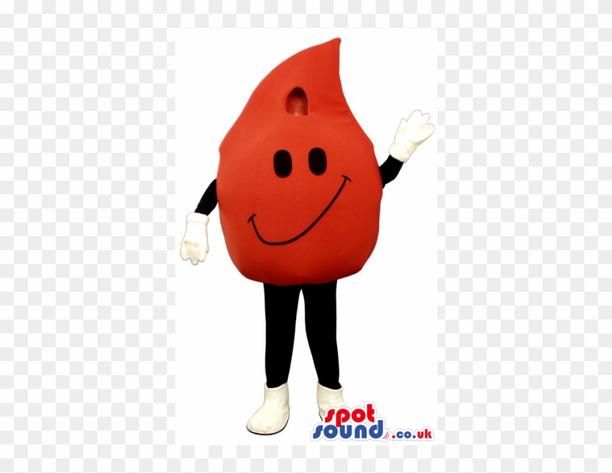 Funny Big Red Blood Drop Mascot With A Smiley Face - Ketchup Drop Mascot Costume Clipart