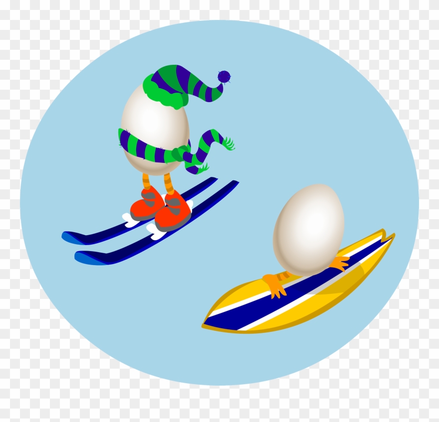 Eggs With Leggs Enjoying Both Winter And Summer Sports Clipart