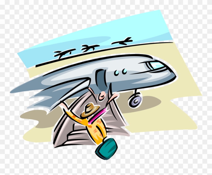 Vector Illustration Of Air Travel Passenger Waves Goodbye - Airplane Clipart