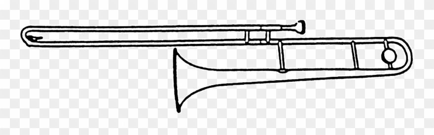 Brass - Trombone Instrument Black And White Clipart