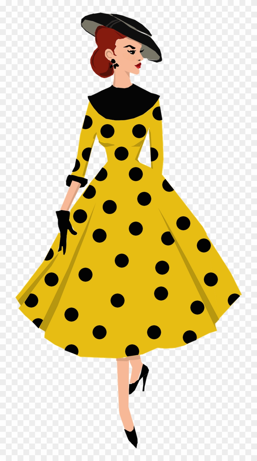 1950's Style Fashion Illustration For Fanantique Copyright - Polka Dot Dress Sketch Clipart
