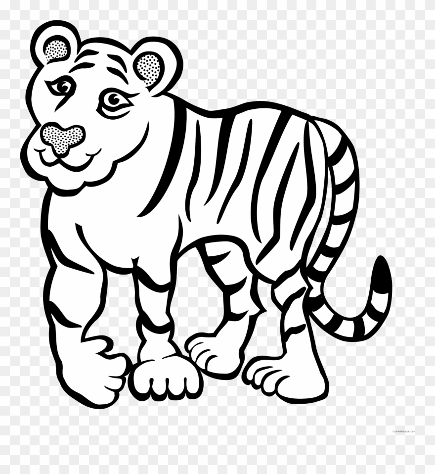 Tiger Outline Animal Free Black White Clipart Images - Cartoon Pictures Of A Tiger Black And White - Png Download