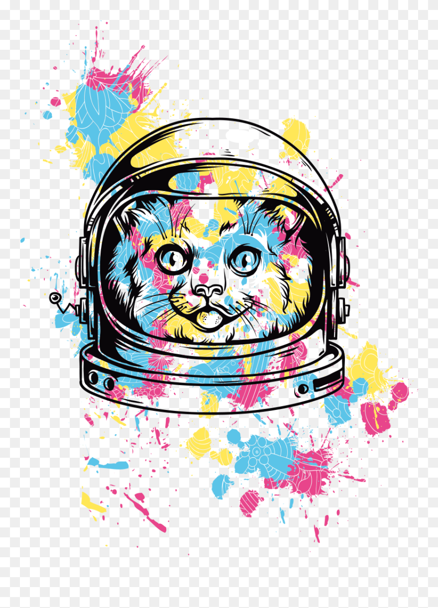 Cat Astronaut Paint Painting Animal Sky Space Universe - Tattoo Transparent Png Watercolor Clipart