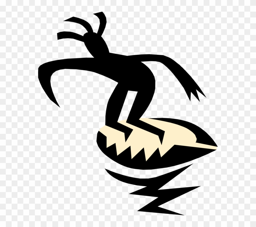 Vector Illustration Of Surfer With Surfboard On Ocean - Surfing Clipart