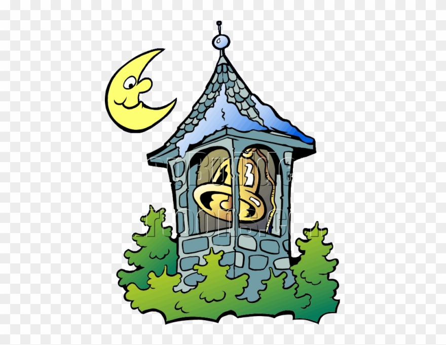 Christmas Bell Tower With Moon - Bell Tower Cartoon Png Clipart