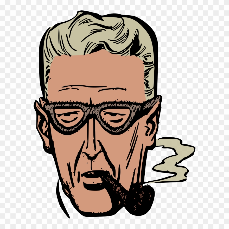 Glasses Smoking Tobacco Pipe Man Face - Clipart Old Smoking Pipe - Png Download