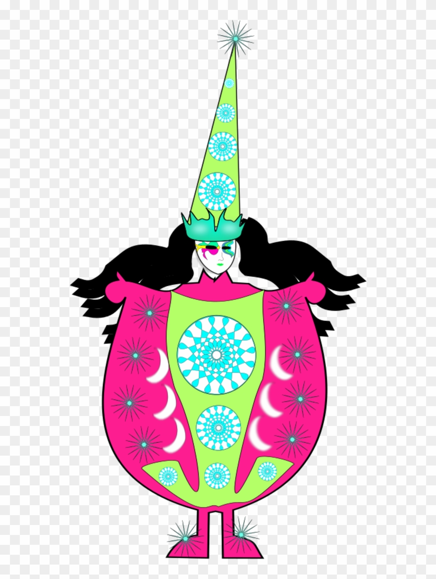 Clown Wearing Large Dress And Long Hat - Clown Clipart