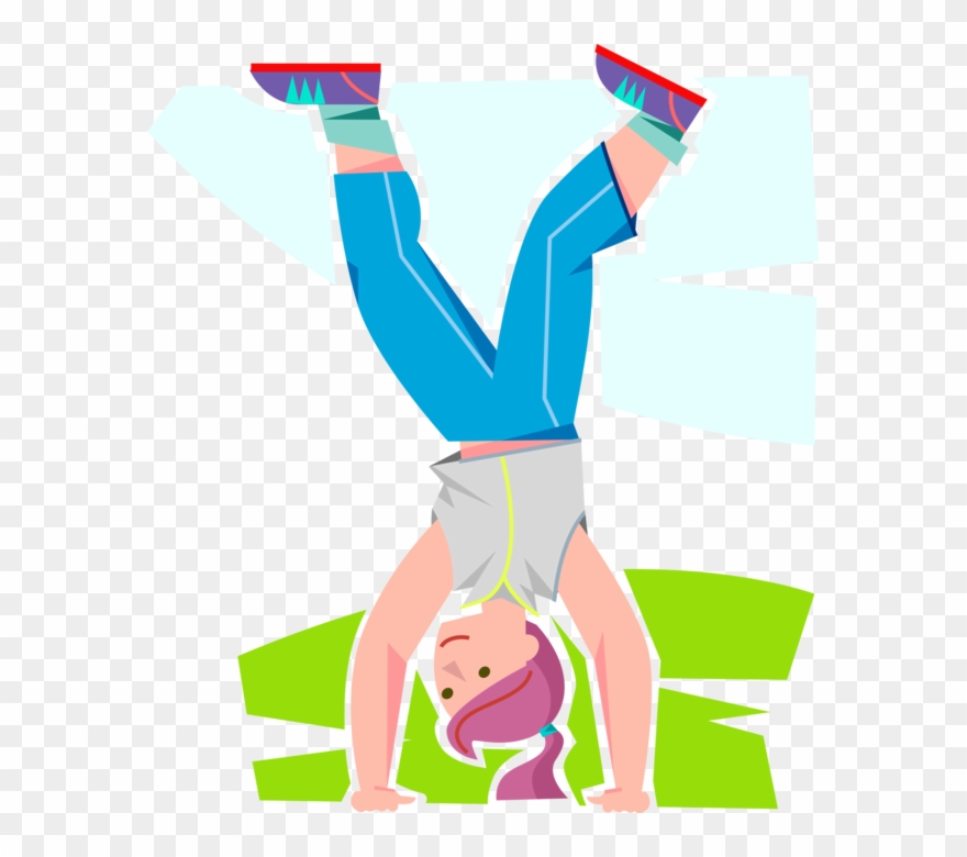 Vector Illustration Of Young Girl Walks Upside Down - Portable Network Graphics Clipart