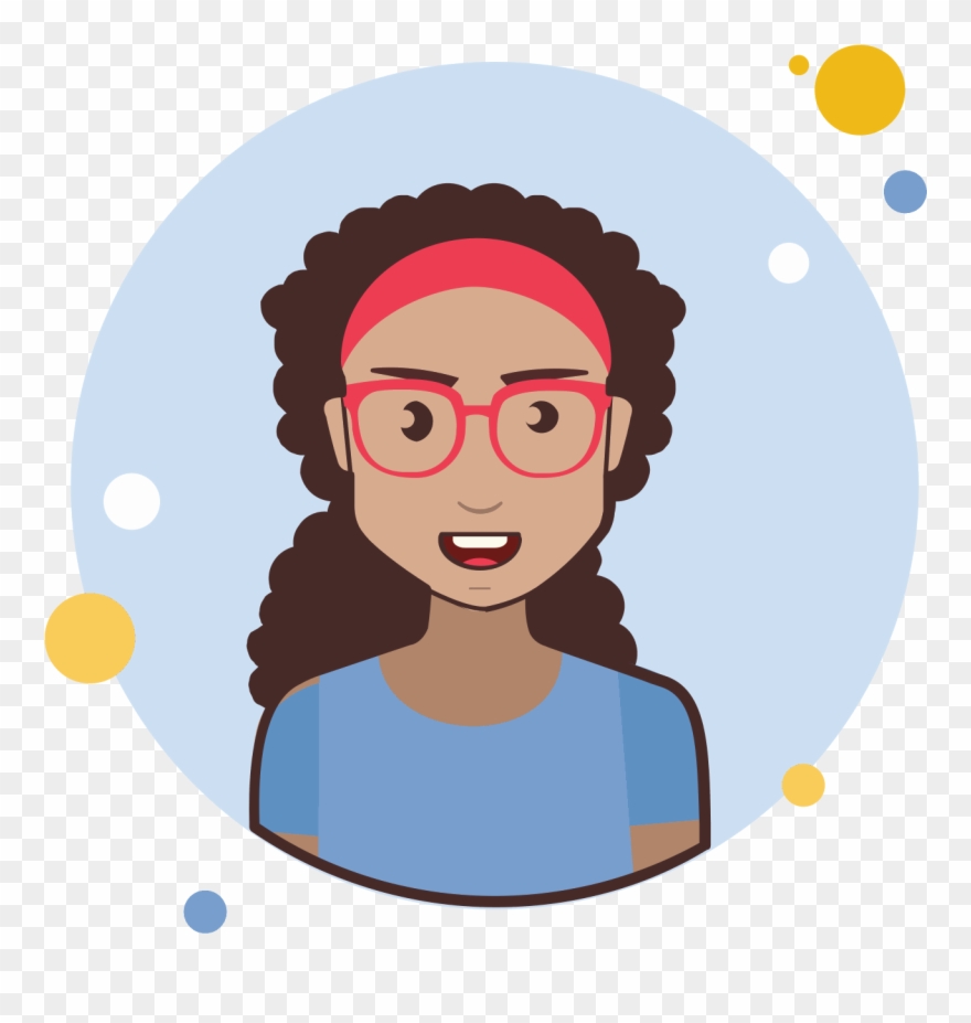 Brown Long Curly Hair Lady With Red Glasses Icon - Hair Clipart