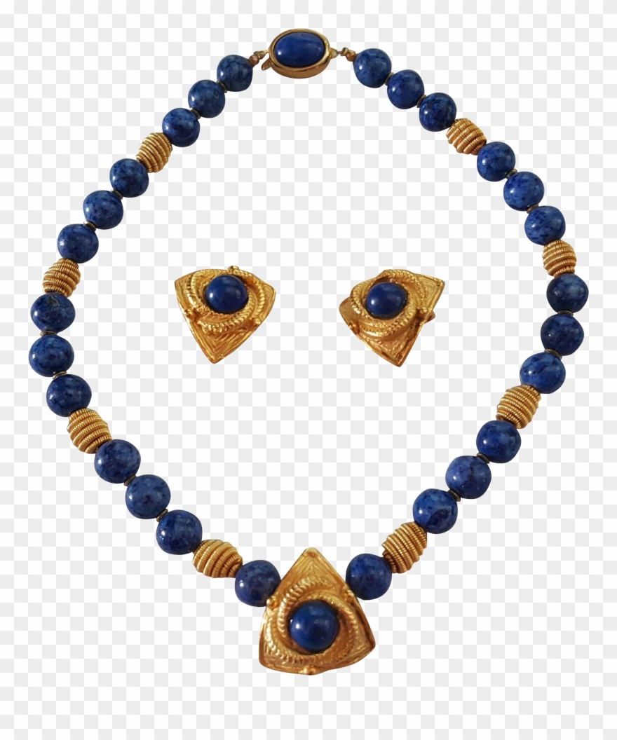 Large Bead Lapis Blue Stone Necklace Matching Clip - Rubín Náramek - Png Download