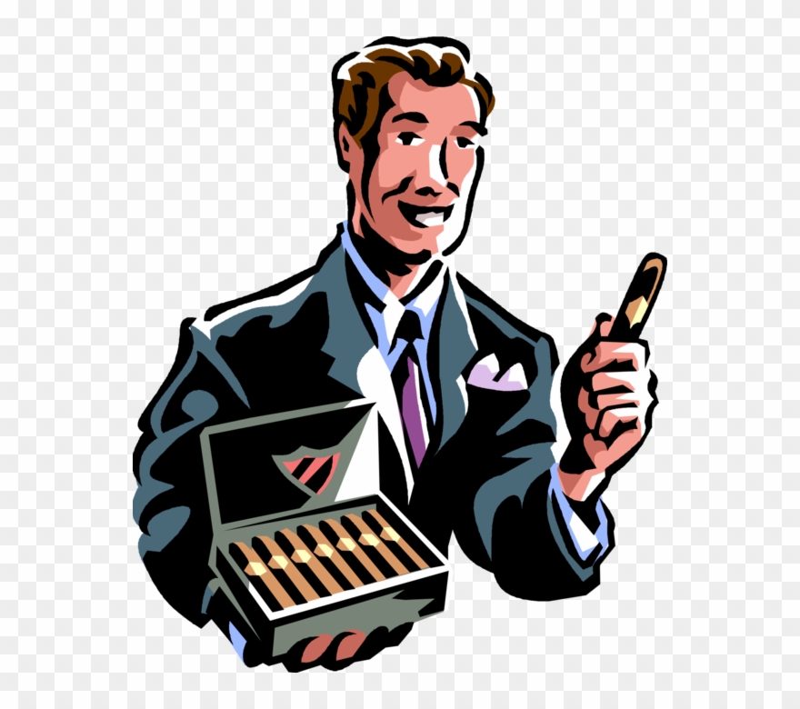 Vector Illustration Of Businessman Offers Cuban Cigar - Man Clipart