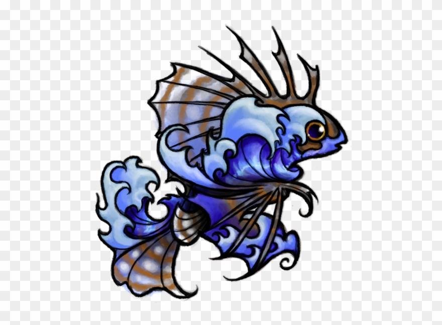 Lionfish And Waves Tattoo - Tattoo Clipart