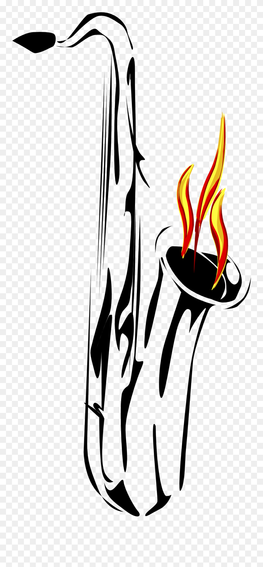 Saxophone Flame Reflection Art Png Image - Saxophone Tattoo Png Clipart