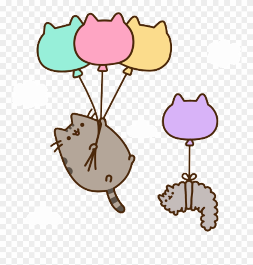 Pusheen Cat Aesthetic Kawaii Anime Art Sticker Manga - Happy Birthday Pusheen The Cat With Balloons Clipart