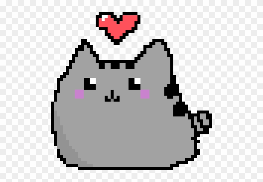 Pusheen Cat With Heart Pixel Art - Pixel Cat With Heart Clipart