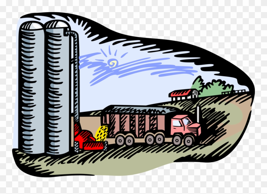 Vector Illustration Of Farm Vehicle Unloading Grain - Medicine Clipart