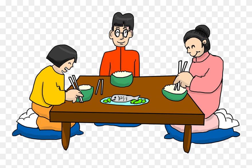 Eating Together Is Enjoyable - Family Eating Dinner Cartoon Clipart