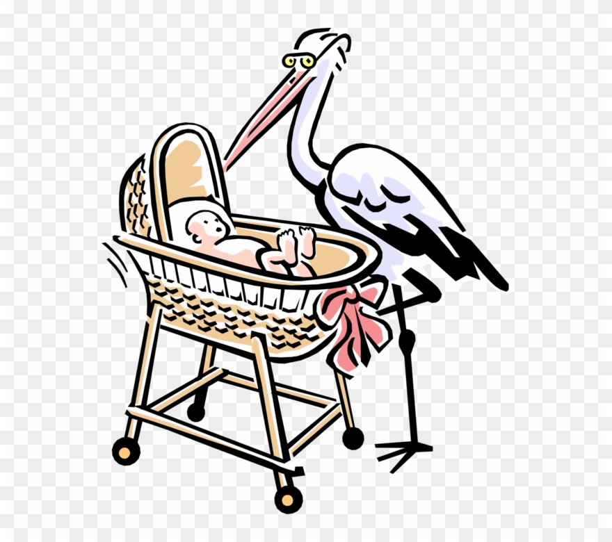 Vector Illustration Of 1950's Vintage Style Stork With - Baby Bassinet Cartoon Clipart