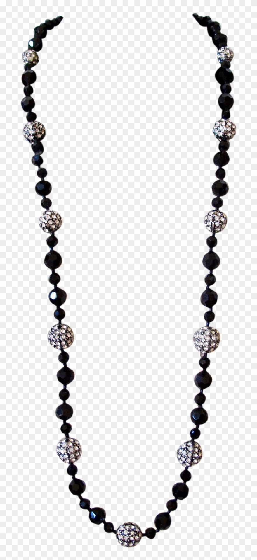 Vendome Black Bead And Rhinestone Ball Opera Necklace Clipart