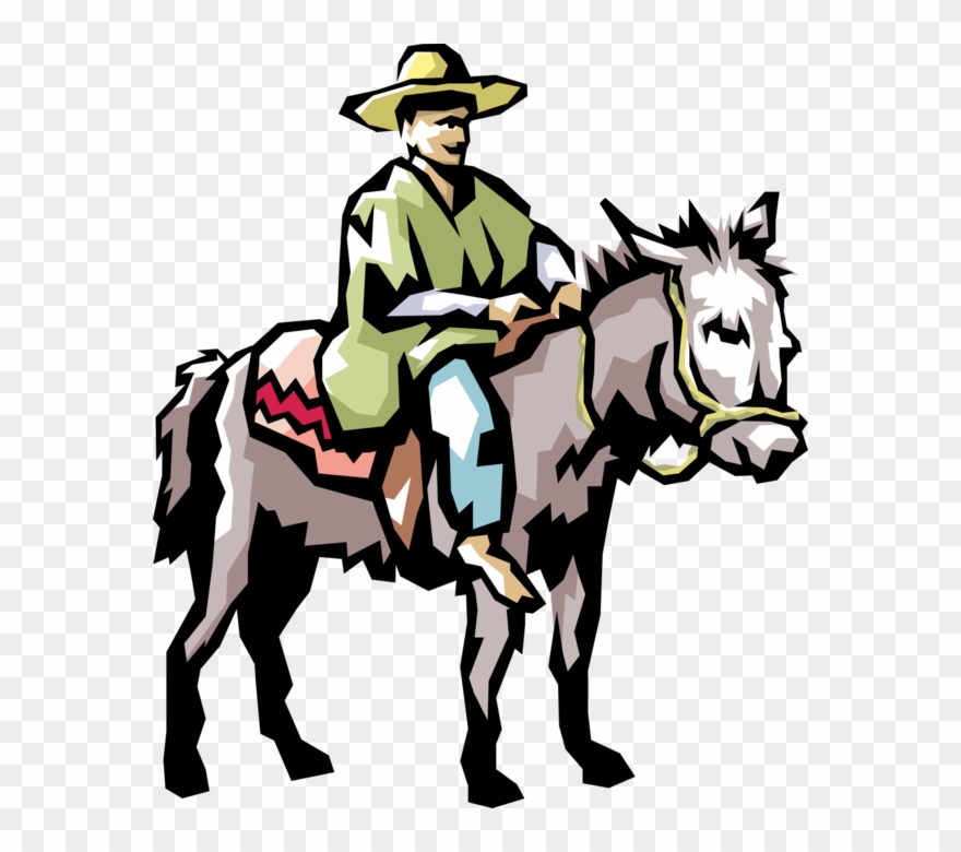 Vector Illustration Of Coffee Picker Jaun Valdez On - Man On Mule Clipart - Png Download
