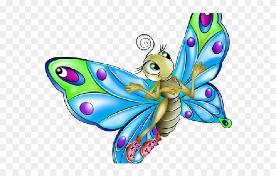 Rainbow Butterfly Clipart Rainbow Coloured - Clip Art Butterfly Cartoon - Png Download