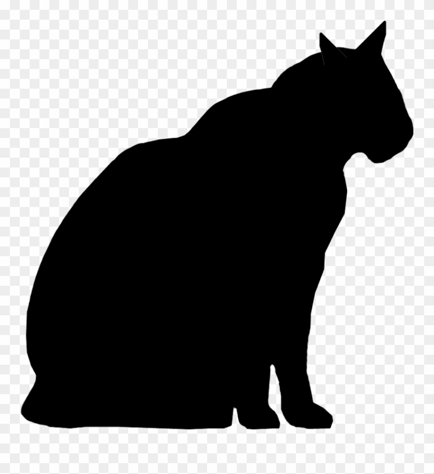 Cat Silhouette Sitting - Fat Cat Silhouette Clipart