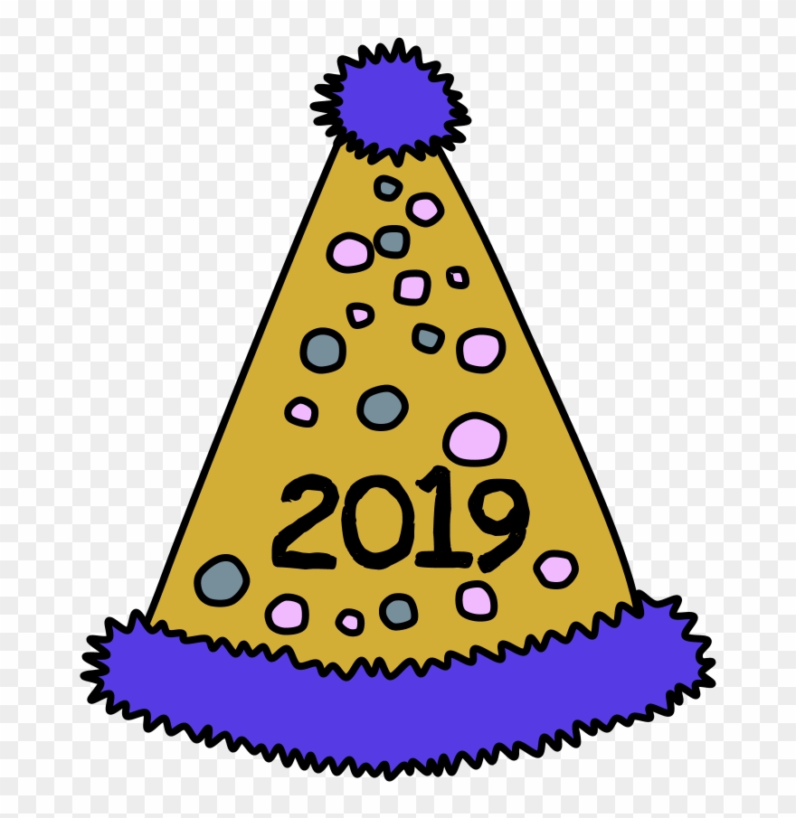 Party Hat, Pom-pom, Tinsel, Dots, 2019, Purple, Gold - Party Hat Clipart