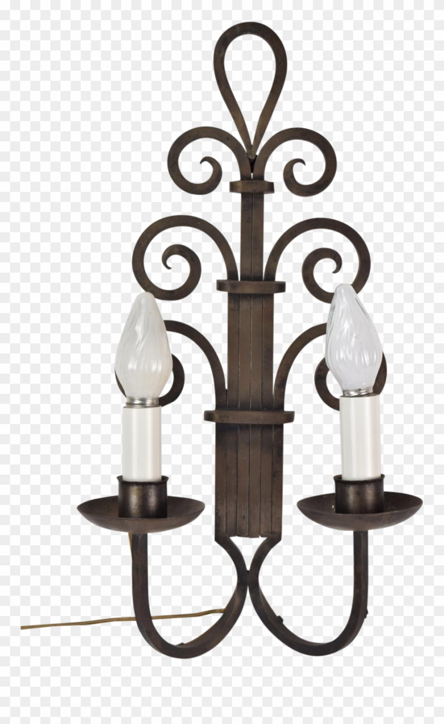 Large Art Deco Gothic Wrought Iron Scroll Wall Sconce - Wall Sconces With Candles Transparent Background Clipart