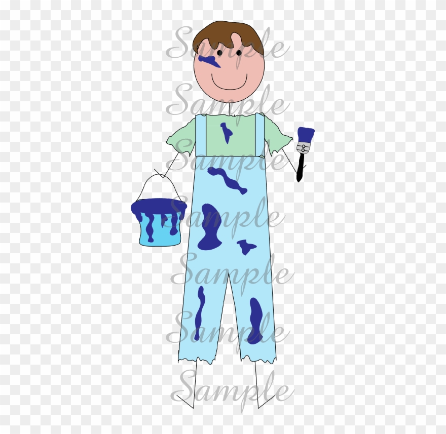 Clip Art Stick Figure Boy Painter - Png Download
