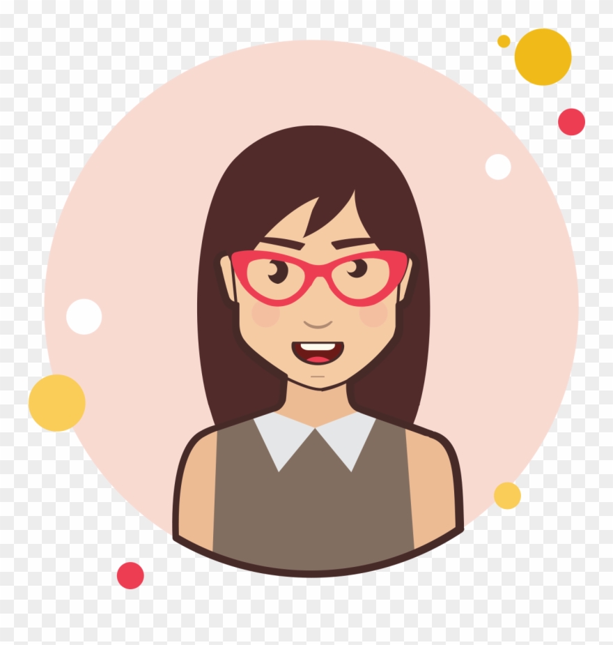 Brown Long Hair Lady With Red Glasses Icon - Hair Clipart