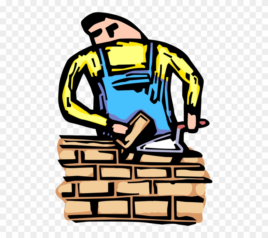 Vector Illustration Of Mason Bricklayer Builds Brick - Clip Art - Png Download