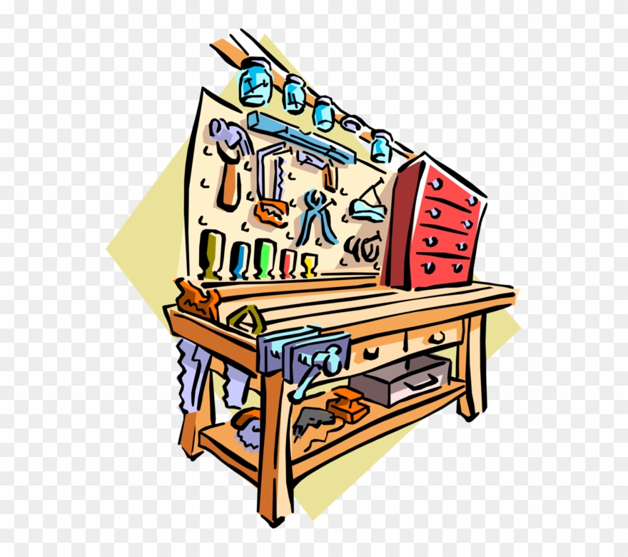 Vector Illustration Of Garage Workbench With Tools - Francisco Aiello Clipart