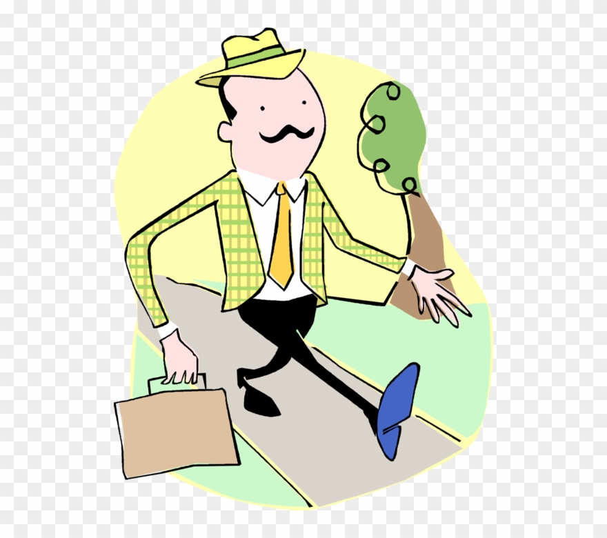 Vector Illustration Of Businessmen Salesman Walks On - Cartoon Clipart