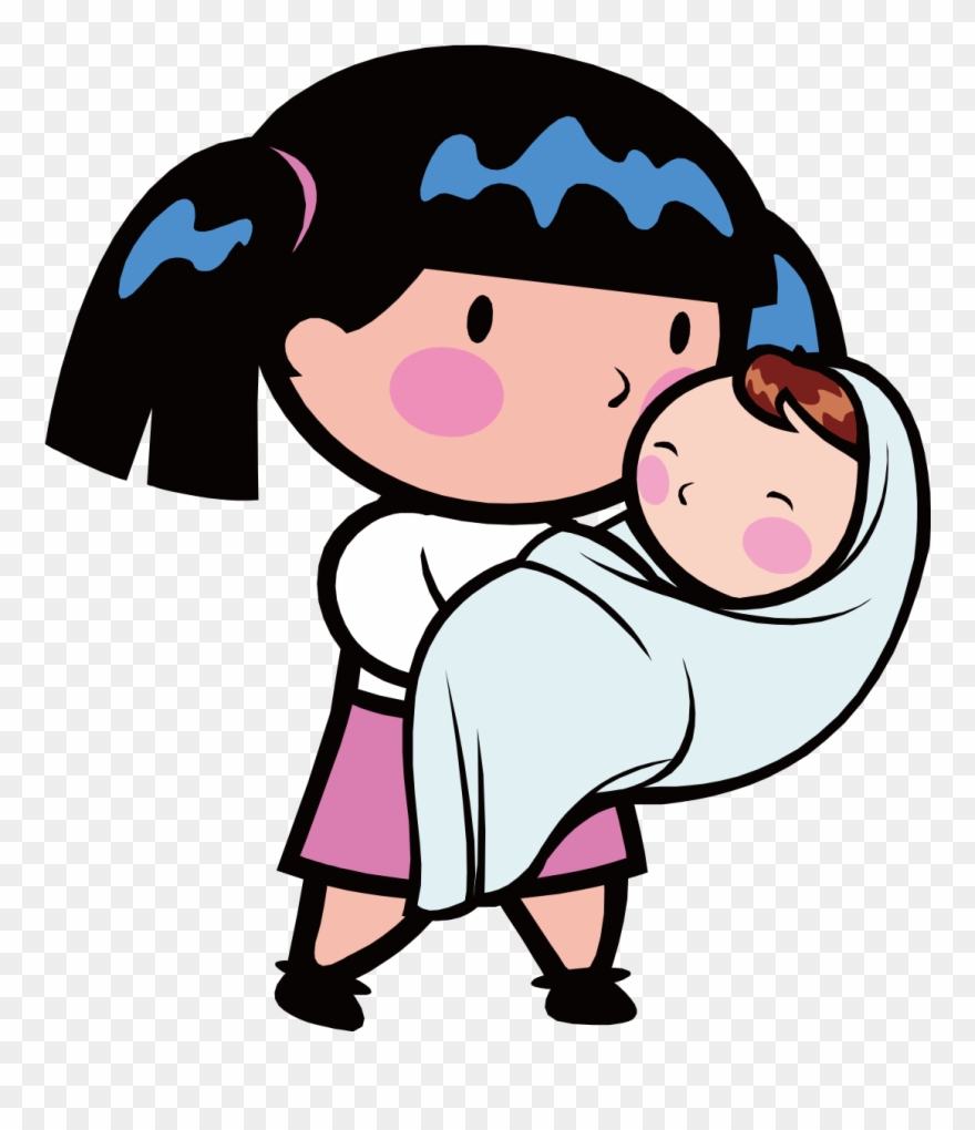 Png Black And White Library Teenage Pregnancy Infant - Cartoon Girl Holding Baby Clipart